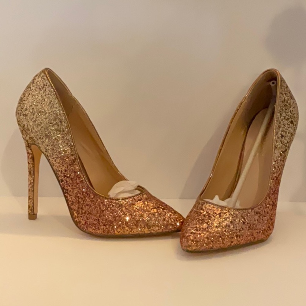 Shoe Dazzle Glitter Rose Gold Teagan Pumps Heels 5 Inch Size 7.5 New